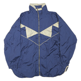 Mens Blue & Cream Polyester Blend Vintage Retro Windbreaker L Jacket Plain Fit