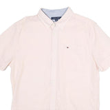 TOMMY HILFIGER Mens White Short Sleeve Shirt L Cotton Button Down Casual