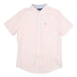 TOMMY HILFIGER Mens White Short Sleeve Shirt L Cotton Button Down Casual