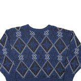 Womens Blue Patterned Jumper Crew Neck Regular Fit M Acrylic Knitwear
