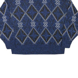 Womens Blue Patterned Jumper Crew Neck Regular Fit M Acrylic Knitwear