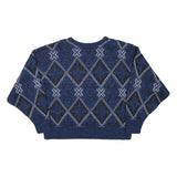 Womens Blue Patterned Jumper Crew Neck Regular Fit M Acrylic Knitwear