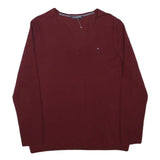 TOMMY HILFIGER Boys Maroon Plain V Neck Basic Knit Jumper L Cotton Blend