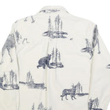 EDDIE BAUER Mens White & Navy Animal Print Cotton Blend Shirt S Casual Long
