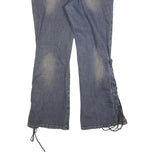 GILIPUR Womens Jeans Blue Regular Flared Denim Medium W36 L30 Lace-Up Detailing