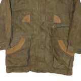 Womens Brown Leather Zip Jacket XL Patch Detail Classic Outerwear