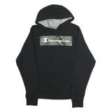 CHAMPION Mens Black Hooded Pullover Hoodie S Cotton Blend Camouflage Logo