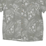 ISLAND SHORES Mens Grey & White Floral Print Cotton Blend Shirt L Tropical