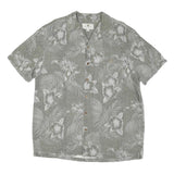 ISLAND SHORES Mens Grey & White Floral Print Cotton Blend Shirt L Tropical