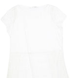 ZARA Womens White Cotton Blend Day Dress Lace Insert Short Sleeve L Casual