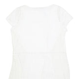 ZARA Womens White Cotton Blend Day Dress Lace Insert Short Sleeve L Casual