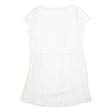 ZARA Womens White Cotton Blend Day Dress Lace Insert Short Sleeve L Casual