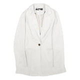 ZARA Womens White Button Jacket XS Polyester Blend Tailored Long Sleeve Plain