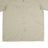 DICKIES Mens Beige Work Shirt Polyester Blend 2XL Button Pocket Short Sleeve
