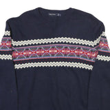 NAUTICA Mens Navy Blue Patterned Jumper Crew Neck Basic Knit L Cotton Blend