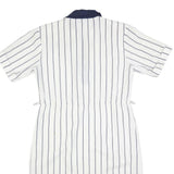 FRANCOIS GALLAND Womens White & Navy Striped Shirt Dress Cotton Short Sleeve L