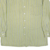 Mens Green Striped Cotton Shirt M Casual Button Front Long Sleeve