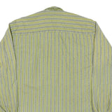 Mens Green Striped Cotton Shirt M Casual Button Front Long Sleeve