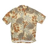 Mens Beige & Brown Leaf Print Casual Shirt L Cotton Blend Summer Wear