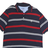 CHAPS Mens Navy Blue & Red Striped Short Sleeve Polo Shirt L Cotton Comfort