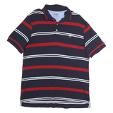 CHAPS Mens Navy Blue & Red Striped Short Sleeve Polo Shirt L Cotton Comfort