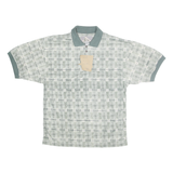 BLUE JEANS Mens Green & White Checked Short Sleeve Polo Shirt L Cotton Blend