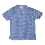 Mens Blue Silk Pattern Shirt M Short Sleeve Stylish Summer