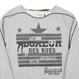 BOXEUR Mens Grey Cotton Blend Sweatshirt L Crew Neck Graphic Print