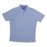TOMMY HILFIGER Mens Blue Striped Short Sleeve Polo Shirt L Cotton Blend Casual