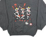 THE BEST Womens Grey Cotton Blend Crew Neck S Sweatshirt Cartoon Graphic Casual