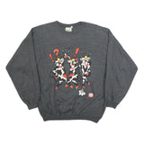 THE BEST Womens Grey Cotton Blend Crew Neck S Sweatshirt Cartoon Graphic Casual