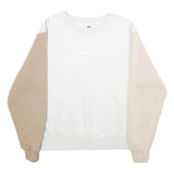 NIKE Womens White & Beige Crew Neck S Sweatshirt Cotton Blend Casual Pullover