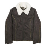 LL BEAN Womens Brown Faux Suede Zip Jacket M Sherpa Collar Warm Winter
