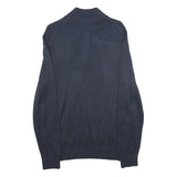 NAUTICA Mens Navy Blue Pullover Jumper Cotton Blend Quarter Zip Rib Knit M