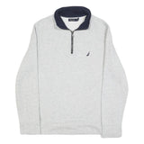 NAUTICA Mens Grey & Navy Quarter Zip Sweatshirt L Cotton Blend Pullover Casual