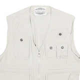 JOHN F GEE Mens Beige Cotton Sleeveless Jacket S Multi Pocket Zip Up Casual Vest