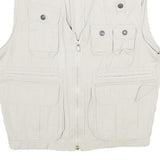 JOHN F GEE Mens Beige Cotton Sleeveless Jacket S Multi Pocket Zip Up Casual Vest