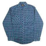 MARK II Mens Blue & Teal Check Shirt M Cotton Blend Long Sleeve Button Front