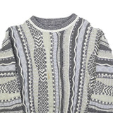Womens Grey & Cream Patterned Cotton Blend Jumper Crew Neck Chunky Knit M Casual