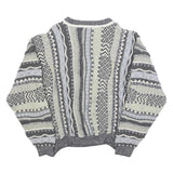 Womens Grey & Cream Patterned Cotton Blend Jumper Crew Neck Chunky Knit M Casual