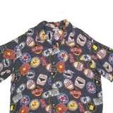 GEORGE Mens Blue Pattern Cotton Blend Shirt L Casual Short Sleeve Summer