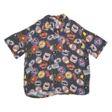 GEORGE Mens Blue Pattern Cotton Blend Shirt L Casual Short Sleeve Summer