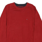 TOMMY HILFIGER Mens Red Plain Crew Neck Basic Knit M Cotton Blend Jumper