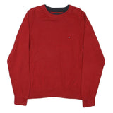 TOMMY HILFIGER Mens Red Plain Crew Neck Basic Knit M Cotton Blend Jumper