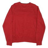 TOMMY HILFIGER Mens Red Plain Crew Neck Basic Knit M Cotton Blend Jumper