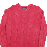 POLO RALPH LAUREN Womens Pink Cable Knit Cotton Blend Jumper S Crew Neck