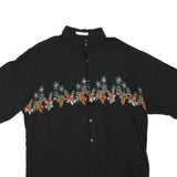 CAMPIA Mens Black Hawaiian Shirt L Cotton Blend Pineapple Print Summer