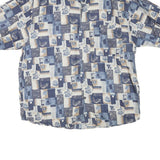 SUMMA Mens Blue & Beige Patterned Silk Shirt L Relaxed Fit Light Comfort