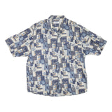 SUMMA Mens Blue & Beige Patterned Silk Shirt L Relaxed Fit Light Comfort