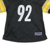 NFL Womens Black & Yellow Harrison 92 Football T-Shirt L Short Sleeve V-Neck